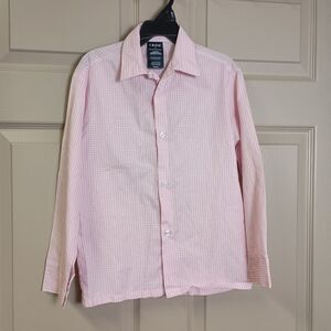 Izod Boys Button Front Shirt Size 7 Pink White Plaid Long Sleeve